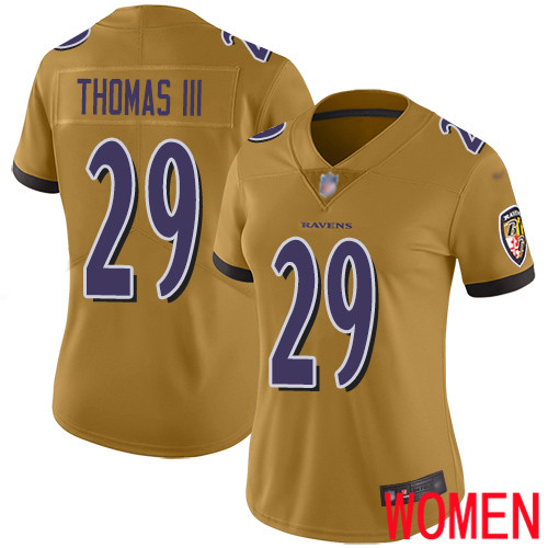 Baltimore Ravens Limited Gold Women Earl Thomas III Jersey NFL Football 29 Inverted Legend
